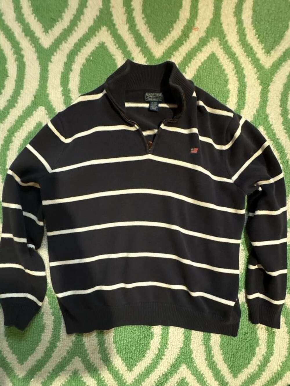 VTG Polo Jeans Co. Ralph Lauren Quarter Zip Sweater Size XL Navy Striped Y2K